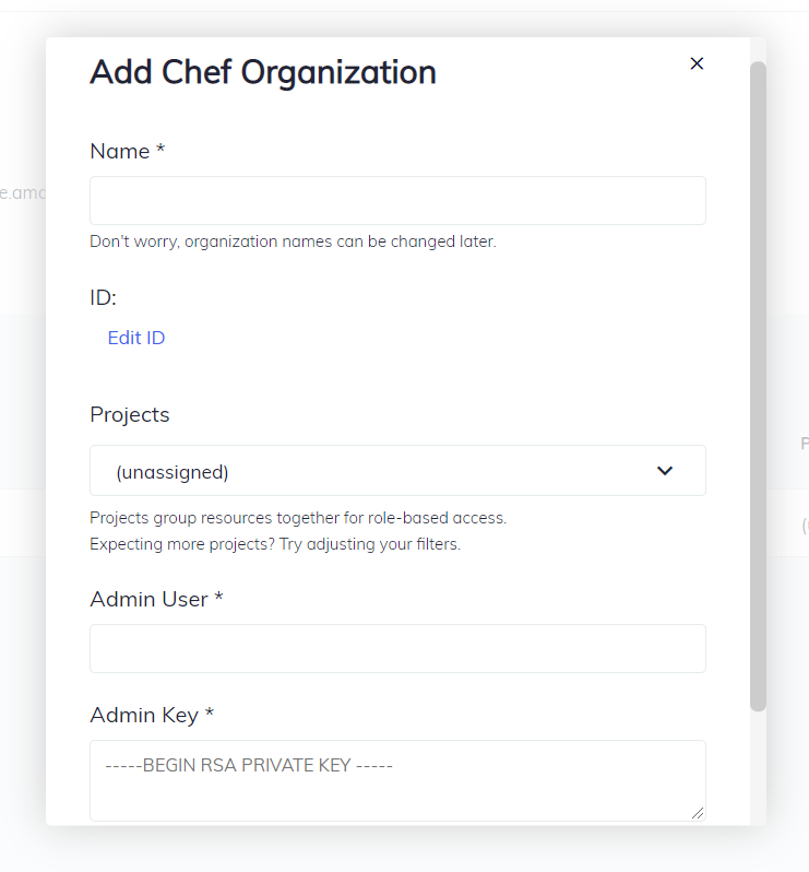 Add Chef Organization Form