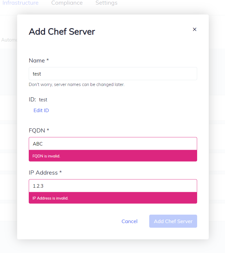 Add Chef Server Form