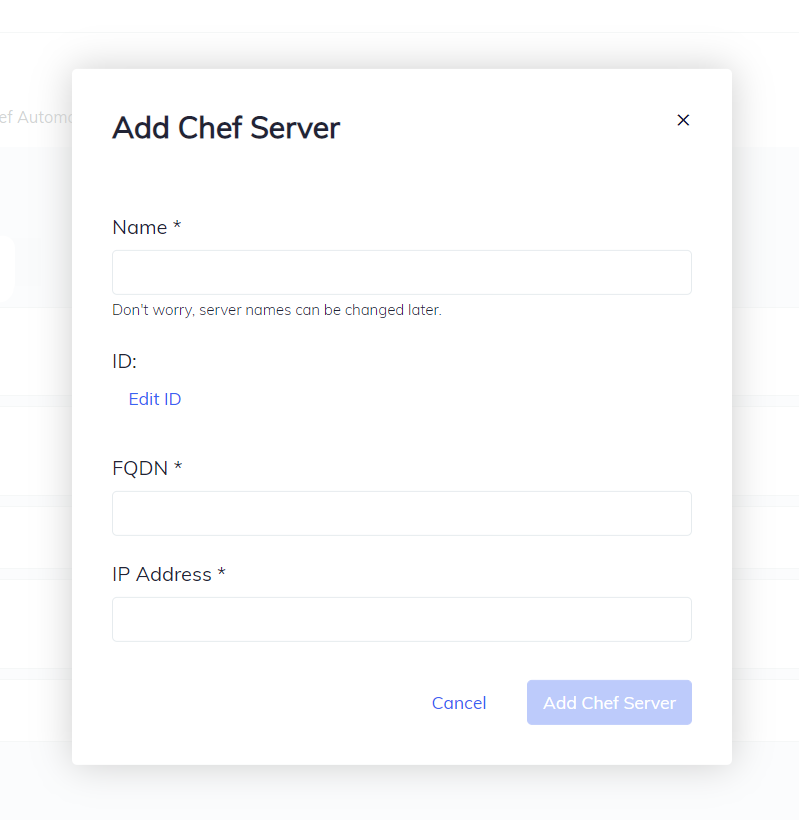 Add Chef Server Form