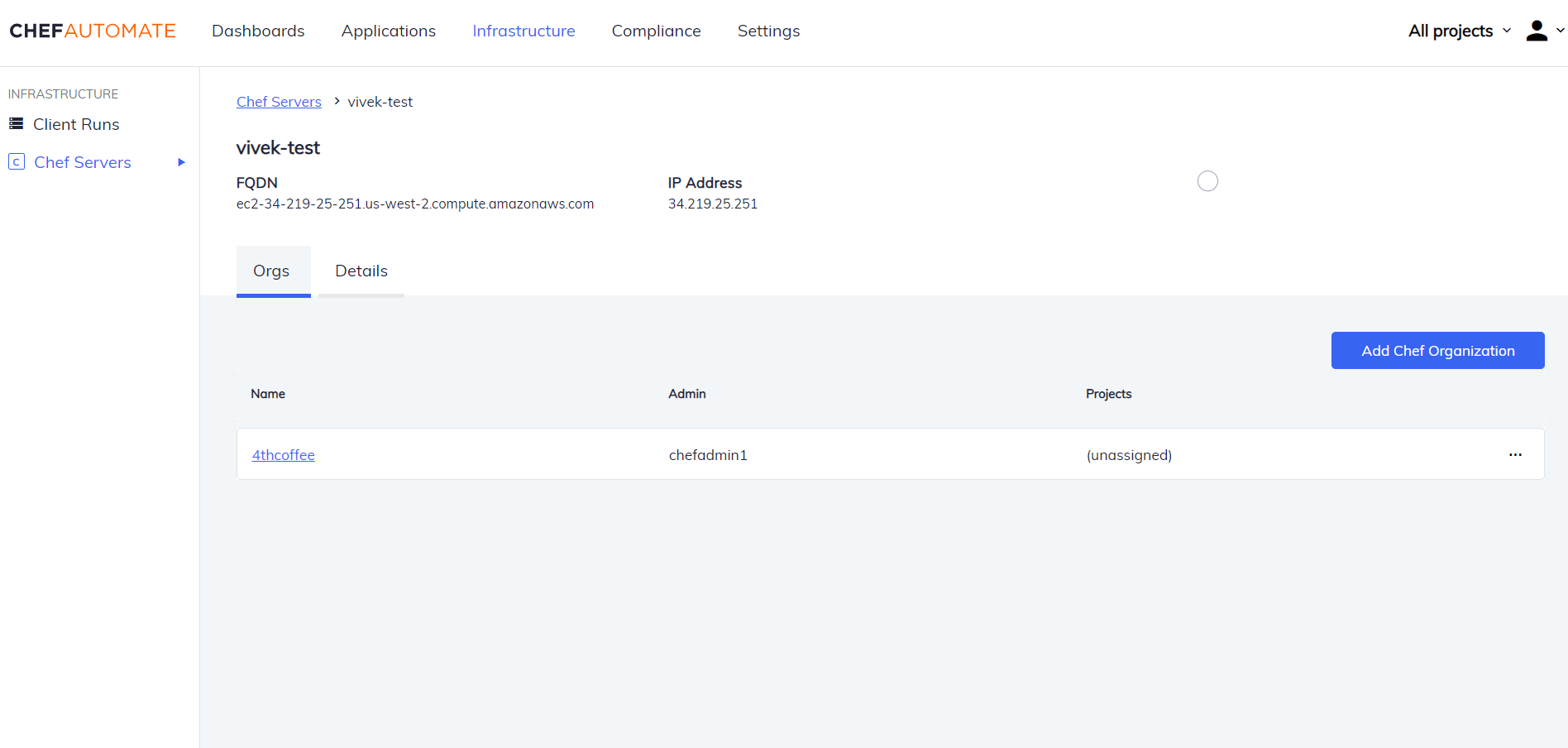 Chef Infra Server Organization